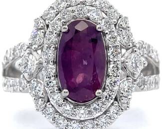Oscar Friedman 3.15 Carat Natural Kashmir Sapphire & Natural Diamond Ring in Platinum