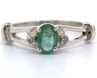 Natural Emerald & Natural Diamond Split Shank Ring