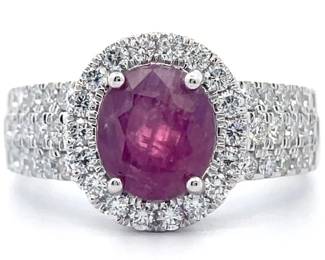3.45 Carat Natural Kashmir Sapphire & Natural Diamond Ring in Platinum w/ GIA Report