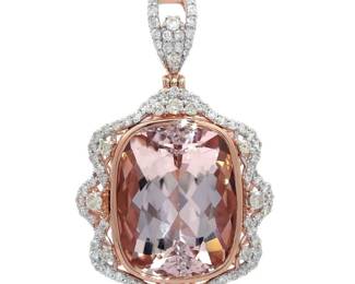 15.73 Carat Natural Morganite & Natural Diamond Pendant Necklace in 14K Two-Tone Gold