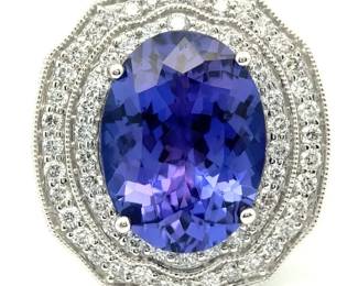 Oscar Friedman 8.47 Carat Natural Tanzanite & Natural Diamond Ring in Platinum w/ GIA Report