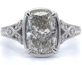 NEW! 3.29 Carat Diamond Radiant Cut Vintage Style Filigree Ring in 14k White Gold