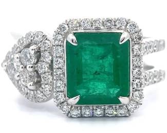 3.63 Carat Natural Emerald & Natural Diamond Ring in Platinum w/ GIA Report