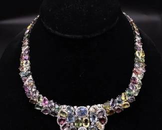 Walter Gruen 115.33 Carat RARE UNHEATED Natural Sapphire & Natural Diamond Necklace in Platinum