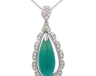 10.73 Carat Natural Jadeite Jade & Natural Diamond Pendant Necklace in Platinum