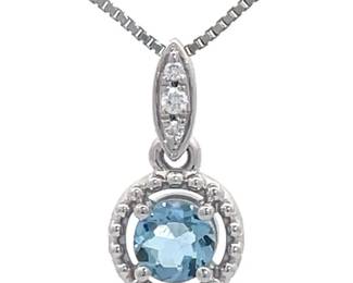 0.16 Carat Natural Aquamarine & Natural Diamond Halo Drop Pendant in 14k White Gold