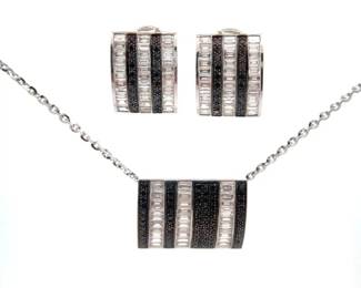 3.68 Carat Natural Fancy Black & Natural Diamond Pendant & Earrings Set in 18K White Gold