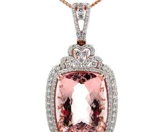 35.56 Carat Natural Morganite & Natural Diamond Pendant Necklace in 14K Two-Tone Gold w/ GIA Report