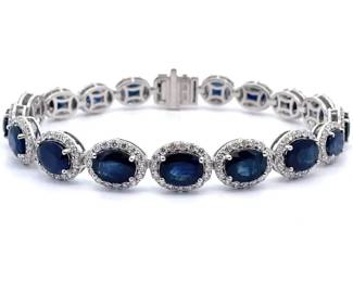 23.39 Carat Natural Blue Sapphire & Natural Diamond Bracelet in Platinum