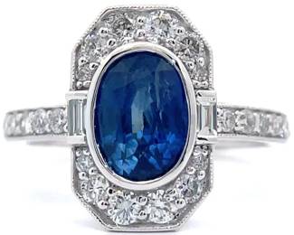 2.87 Carat Natural Sapphire & Natural Diamond Ring in Platinum w/ GIA Report