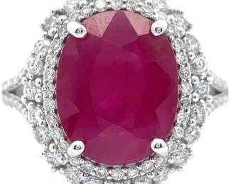 6.84 Carat Natural Burmese Ruby & Natural Diamond Ring in Platinum w/ GIA Report