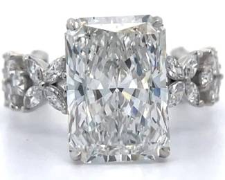 5.33 Carat Diamond Radiant Center Marquise Leaf Ring in 14k White Gold w/ IGI REPORT