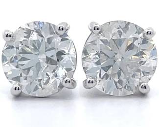 4.16 Carat Natural Diamond Stud Earrings in 14K White Gold