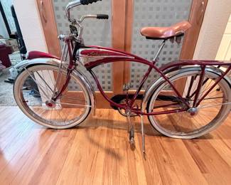 Lot #82 Vintage Schwinn Phantom Balloon Tire Cruiser Bicycle – Original Red Phantom with Tank, Whitewall Tires & Rear Rack