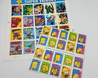 Lot #10 Super Heroes & Simpsons U.S. Postage Stamp Collection – Unused Commemorative Stamp Sheets
