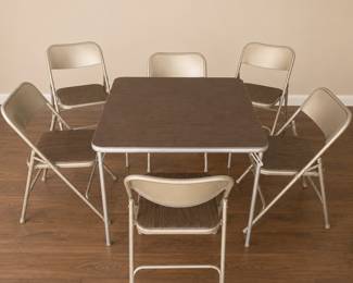 Lot #312 Vintage Samsonite Folding Card Table & (6) Matching Folding Chairs – Mid-Century Game Table Set