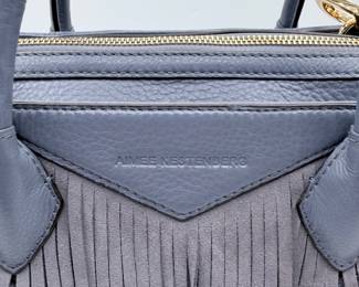 Lot #184 Aimee Kestenberg Leather Fringe Satchel – Designer Crossbody Handbag in Slate Blue with Convertible Strap