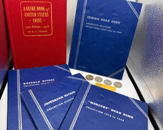 Lot #6 Coin Collecting Album & Folder Collection – Lincoln Cents, Jefferson Nickels, Roosevelt Dimes & U.S. Coin Guide Book