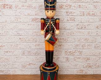 Lot #79 Large Traditional Wooden Nutcracker Soldier with Drum | Holiday Christmas Decor | Classic Toy Soldier Display