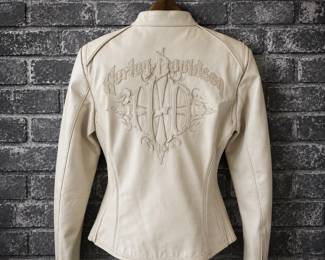 Lot #215 Harley-Davidson Women's Embroidered Leather Jacket – Ivory/Cream Motorcycle Jacket Size S/M