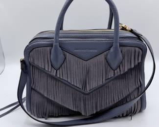 Lot #184 Aimee Kestenberg Leather Fringe Satchel – Designer Crossbody Handbag in Slate Blue with Convertible Strap