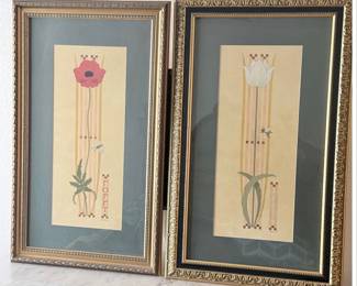 Lot #266 Set of 2 John Martinez Framed Art Deco Style Giclée Prints – Elegant Floral Botanical Wall Art