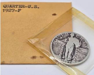 Lot #24 1927 Standing Liberty Quarter Silver Coin – Vintage U.S. 90% Silver Quarter