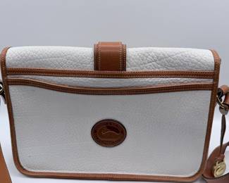 Lot #189 Vintage Dooney & Bourke All-Weather Leather Crossbody Bag – USA Made White & British Tan Pebbled Leather Purse