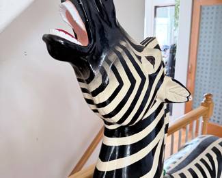 Lot #80 Vintage Carousel Zebra Figure | Hand-Carved Carousel Animal on Display Stand | Carnival, Folk Art & Americana Décor