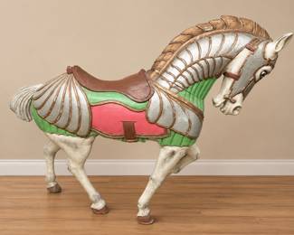 Lot #77 Authentic Antique Carousel Horse | Hand-Carved Wooden Amusement Park Ride Figure | Carnival, Folk Art & Americana Collec
