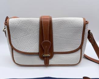 Lot #189 Vintage Dooney & Bourke All-Weather Leather Crossbody Bag – USA Made White & British Tan Pebbled Leather Purse