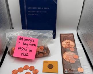 Lot #4 Beginner Coin Collecting Starter Set – Lincoln Cents 1950s–1982, Lincoln Head Cent Folder & Collector Supplies