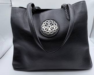 Lot #179 Brighton Black Leather Tote Handbag – Classic Designer Shoulder Bag with Signature Medallion