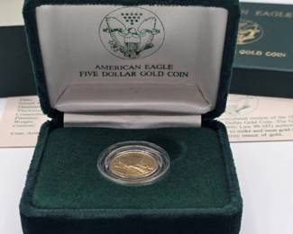 Lot #29 American Eagle $5 Gold Coin with Original U.S. Mint Box & Certificate – Gold Eagle Commemorative Coin