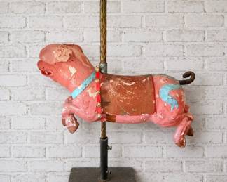 Lot #76 Authentic Antique Carousel Pig Ride Figure | Hand-Carved Amusement Park Carousel Animal | Folk Art & Carnival Collectibl