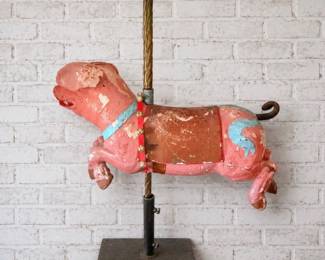 Lot #76 Authentic Antique Carousel Pig Ride Figure | Hand-Carved Amusement Park Carousel Animal | Folk Art & Carnival Collectibl Lot #76 Authentic Antique Carousel Pig Ride Figure | Hand-Carved Amusement Park Carousel Animal | Folk Art & Carnival Collectibl