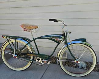 Lot #83 1949 Schwinn Phantom Balloon Tire Cruiser Bicycle – Original Green Survivor – Serial No. C5897 – Classic Vintage Cruiser