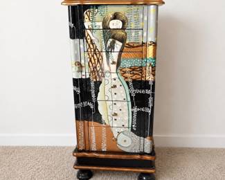 Lot #232 Hand-Painted Jewelry Armoire Cabinet – Artisan Jewelry Wardrobe with Drawers & Storage