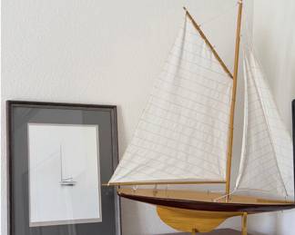 Lot #137 Signed William J. Dickson "Untitled (Boat on Water)" Photograph & Large Sailboat Model | Nautical Coastal Décor Collect