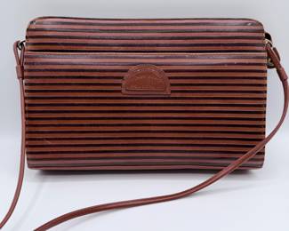 Lot #191 Vintage Perry Ellis Brown Striped Leather Shoulder Bag Purse – Classic Designer Handbag