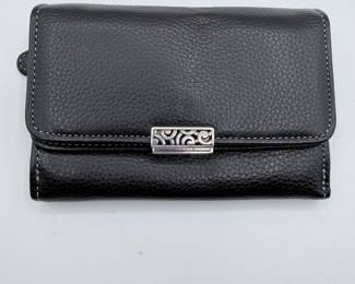 Lot #182 Brighton Black Leather Wallet – Designer Organizer Clutch with Card Slots, ID Window & Silver Hardware
