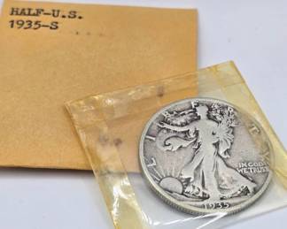 Lot #23 1935-S Walking Liberty Half Dollar Silver Coin – Vintage U.S. 50 Cent Piece