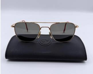 Lot #174 American Optical AO Original Pilot Sunglasses – Gold Aviator Frames with Case – Military Style Eyewear