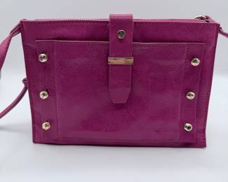 Lot #183 Botkier New York Leather Crossbody Organizer Bag – Magenta Designer Handbag with Stud Accents