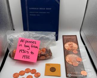 Lot #4 Beginner Coin Collecting Starter Set – Lincoln Cents 1950s–1982, Lincoln Head Cent Folder & Collector Supplies