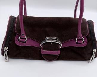 Lot #192 Cole Haan Dark Chocolate Brown Suede & Leather Designer Shoulder Bag Purse