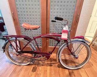 Lot #82 Vintage Schwinn Phantom Balloon Tire Cruiser Bicycle – Original Red Phantom with Tank, Whitewall Tires & Rear Rack