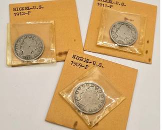 Lot #65 1909-P, 1911-P & 1912-P Liberty Head “V” Nickel Collection – Vintage U.S. Coins