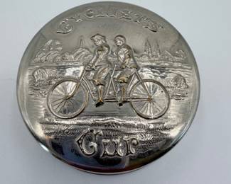 Lot #326 Vintage Collapsible Bicyclist's Drinking Cup – "Girls Club" Tandem Bicycle Pocket Cup Filled with Vintage Buttons