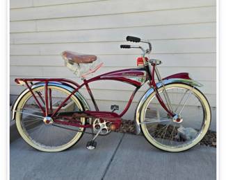 Lot #82 Vintage Schwinn Phantom Balloon Tire Cruiser Bicycle – Original Red Phantom with Tank, Whitewall Tires & Rear Rack